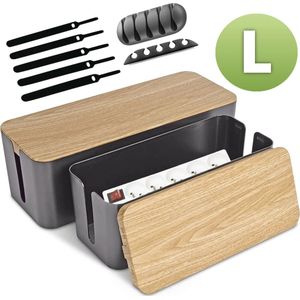 What's Goods Kabelbox - Hout Design - L - Zwart - Inclusief Kabelclips