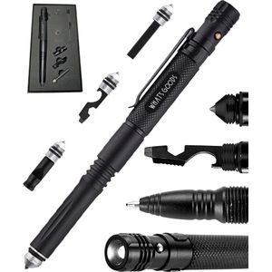 What's Goods® All-in-one Tactical Pen - Zakelijke kubotan tactische zelfverdedigingspen (Multi-tool, zakmes, lamp met strobe & glasbreker)