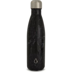 Wattamula Design eco RVS drinkfles - zwart marmer - 500 ml - waterfles - thermosfles - sport