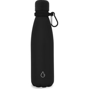 Wattamula Luxe Design eco RVS drinkfles - zwart - extra carrier - 500 ml - waterfles - thermosfles - sport