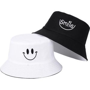 Reversible bucket hat - vissershoedje - zonnehoed - smiley - zwart/wit - omkeerbaar