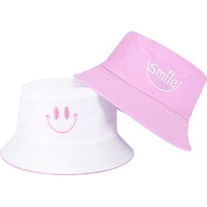 Reversible bucket hat - vissershoedje - zonnehoed - smiley - paars/wit - omkeerbaar