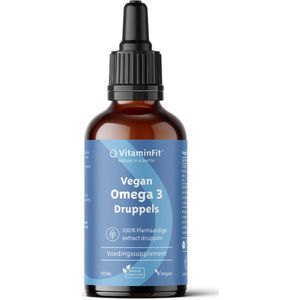 VitaminFit Vegan Omega 3 Druppels - 100% Natuurlijk & Plantaardig - 50 ML - Rijk aan DHA en EPA - Vloeibaar - Visvrij!