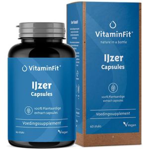 VitaminFit Vegan IJzer + Vitamine C Capsules - 100% Natuurlijk & Plantaardig - 60 Capsules - Hoog gedoseerd