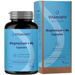 VitaminFit Magnesiumcitraat + Vitamine B6 (Pyridoxaal-5-Fosfaat) - 100% Natuurlijk & Plantaardig - 60 Capsules - Citraat vorm