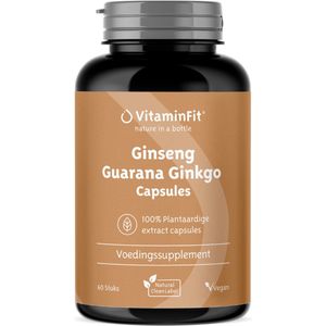 VitaminFit Ginseng Guarana Ginkgo Capsules - 100% Natuurlijk & Plantaardig - 60 Capsules