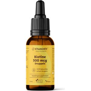 VitaminFit Biotine Druppels 500 mcg - 100% Natuurlijk & Plantaardig - Biologisch Actief - 30 ML - Vloeibaar