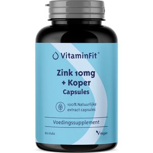 VitaminFit Zink 10mg + Koper Capsules - 100% Natuurlijk & Plantaardig - 60 Capsules