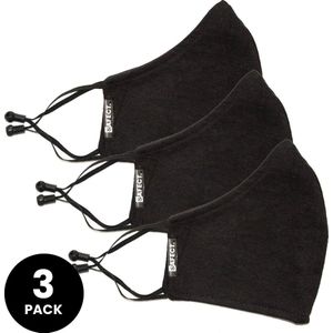 3-pack zwarte wasbare mondkapjes - Herbruikbaar en verstelbaar mondkapje