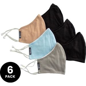 SAFECT Wasbare mondkapjes - 100% organisch katoenen mondmaskers - 3-pack (zalm, lichtgrijs, lichtblauw), 3-pack (zwart) - Herbruikbaar en wasbaar mondkapje