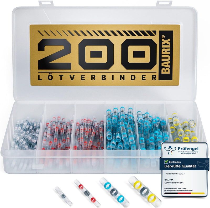 BAURIX - Soldeerstekkerset - 200 Stuks - Krimpconnector IP67 - Voor Waterdichte Kabelverbindingen