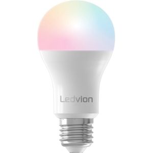 Ledvion Slimme RGB+CCT E27 LED-lamp, Wi-Fi-verlichting, Wifi-lamp, dimbaar, 8W, 806 Lumen, compatibel met onder andere Alexa en Google Home