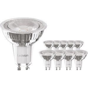 Ledvion Set van 10 LED Lamp, Verlichting, Plafondlamp, Inbouwspot, 4,5W, 2700K, 345 Lumen, Full Glass, GU10, Voordeelpak