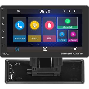 Boscer 1Din Autoradio - Apple Carplay & Android Auto - 9' HD verstelbaar scherm - USB, Aux, Bluetooth - Achteruitrijcamera