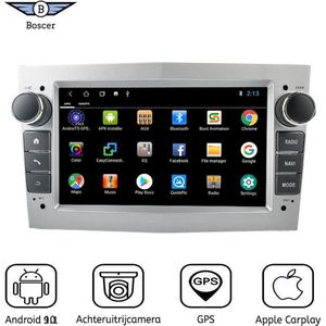 Boscer® Autoradio - Geschikt voor Opel - Android 11 - Apple Carplay - Android Auto - Navigatiesysteem - Zilver - Achteruitrijcamera