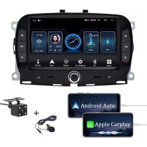 Boscer® Autoradio - Geschikt voor Fiat 500 2016 - 2019 - Apple Carplay & Android Auto - Android 10 - 7 Inch HD Navigatiesysteem - 2+32GB - Zwart - Achteruitrijcamera & Microfoon