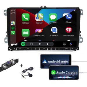 Boscer® Autoradio - Geschikt voor Volkswagen, Skoda & Seat - Apple Carplay & Android Auto - Android 10 - 9"" HD Touchscreen - Navigatiesysteem - Achteruitrijcamera & Microfoon