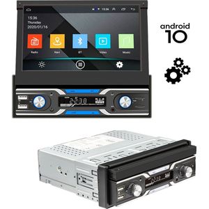 Boscer® 1Din Autoradio - Android 10 - Navigatiesysteem - 7' HD Gemotoriseerd klapscherm - USB, Aux, Bluetooth, WIFI - Achteruitrijcamera