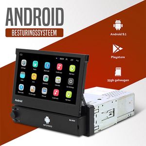 Boscer® 1Din Autoradio - Android 9.1 - 2+32GB - Navigatiesysteem - 7' HD klapscherm - USB, Aux, Bluetooth, WIFI - Achteruitrijcamera