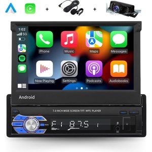 Boscer® 1Din Autoradio - Android 13 - Apple Carplay & Android Auto (Draadloos) - 7 Inch HD Gemotoriseerd klapscherm - Navigatiesysteem - Bluetooth - GPS - WIFI - Achteruitrijcamera & Microfoon