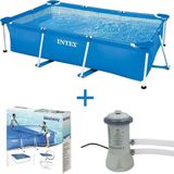 Zwembad Intex Metal Frame Pool 300x200x75 cm + Filterpomp 12V - 2271 L/uur + Afdekzeil