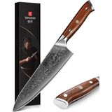 Xinzuo B13R Yu - Koksmes - 34 cm - Damascus Staal - Rozenhouten Handvat