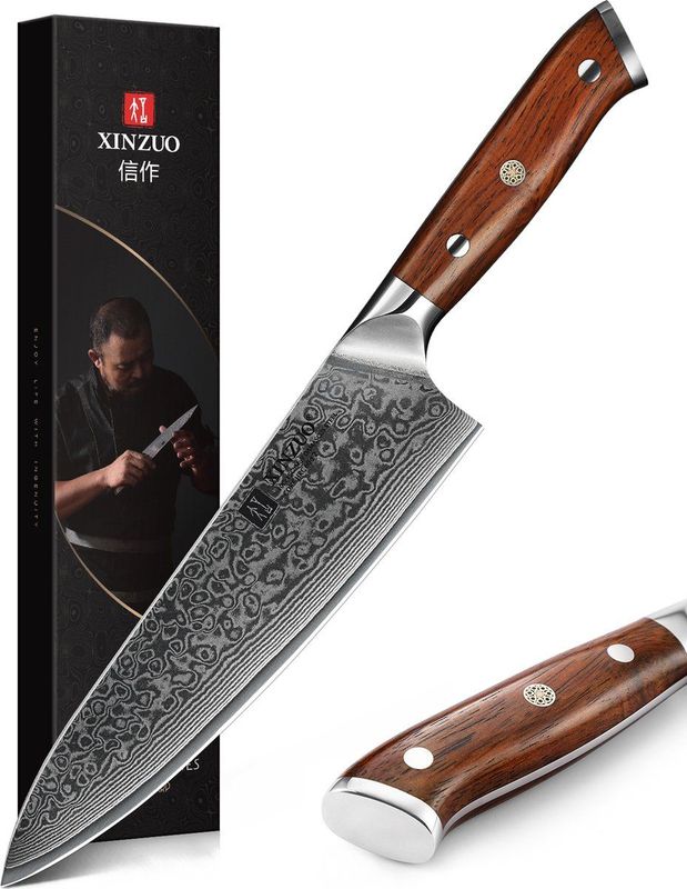 Xinzuo B13R Yu - Koksmes - 34 cm - Damascus Staal - Rozenhouten Handvat