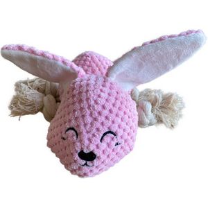 BoDutch Honden knuffel - Konijn - Puppyknuffel - Flostouw - Knisperoortjes - Met piep - Roze - 21 cm - Hondenspeelgoed