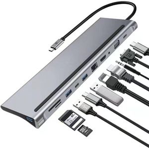 Nuvance 11 in 1 Docking Station - USB C Hub - HDMI VGA SD - Grijs