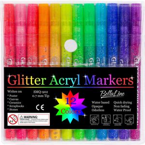 BellaLine | Glitterstiften | BellaLine | Acryl Marker | Glitterpennen | Happy Stones | kleuren | Kinderen | Verjaardag Cadeau | creatief | Glitterpennen volwassenen | Glitterpennen voor kinderen