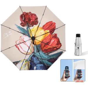 TDR-Opvouwbaar bloem paraplu - Zonbescherming Anti-Uv UPF50 + -Windproof- Stevig paraplu met diameter van 97 cm