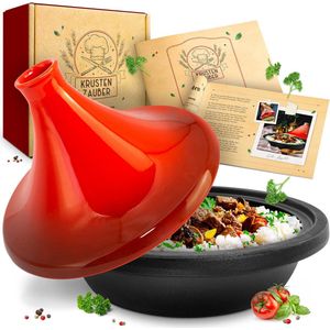 KRUSTENZAUBER - Gietijzeren Tajine - Rood - Keramische Deksel - Inductie en Ovenbestendig
