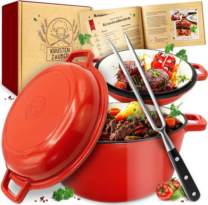 KRUSTENZAUBER - Gietijzeren Pan - 26 cm - Inclusief Vleesvork - Voor Oven en Inductie