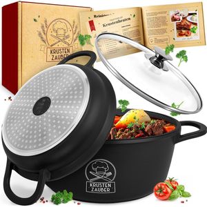 KRUSTENZAUBER® Braadpan - 28 cm - Zwart - Gegoten Aluminium - Inclusief Deksels