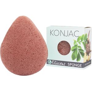 Elicious® - Konjac Spons - Franse Rode Klei - Gezichtsspons - Kalmerend - Zonnebrand - Rode Klei - Geïriteerde Huid - Gezichtsreiniging - Natuurlijk - Plasticvrij - Vegan - Dierproefvrij