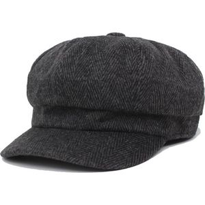 Baker Boy Cap - Donkergrijs / Antraciet / Zwart - Katoen - one size - Vintage style - warm - muts - hoed - baret - ballonpet - winterpet - Peaky Blinders style - hoofddeksel