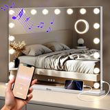 Mirlux - Hollywood Make Up Spiegel - LED Verlichting - Bluetooth Speakers - Wit - 80x60cm
