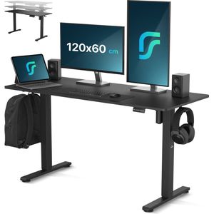 Flowsense Zit Sta Bureau - Verstelbaar Elektrisch Game Bureau - Incl. Headsethouder en Kabelbeheer - 120 x 60 cm - Zwart