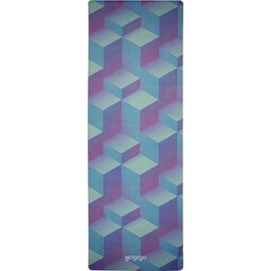 yogigo flow reis yoga mat van rubber en microfiber blue cubes | Eco-Vriendelijk |178cm x 61cm x 1.5mm