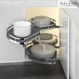 Milano Luxurious® Hoek Keukenkast Organizer linksdraaiend – 2 schuifplateaus - deurbreedte 45 cm – antraciet