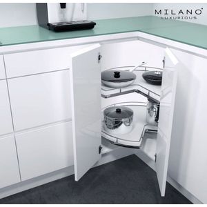 Milano Luxurious® Driekwart Draaibodem Milano Luxurious® Hoek Keukenkast Organizer – 2 draaiplateaus - antraciet - met opstaande rand