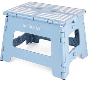 BUDDLEY Opstapkruk, inklapbaar, 23 cm hoge opstap met antislip design, draagvermogen tot 99 kg, klapkruk, ideaal voor keuken, badkamer, garage en camping (blauw/M)