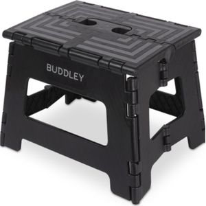 BUDDLEY Opstapkruk inklapbaar, 23 cm hoge opstap met antislip design, draagvermogen tot 99 kg, ideaal voor keuken, badkamer, garage en camping (zwart/M)