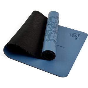 YoZenga Premium yoga mat | sportmat | Fitnessmat | Pro grip | extra breed | natuurlijk rubber | Mandala Flower Blue | Inclusief gratis draagriem