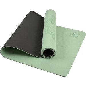 YoZenga Premium yoga mat | sportmat | Fitnessmat | extra breed | extra dik | TPE |  Mandala flower Mint/black | Inclusief gratis draagriem | cadeautip!