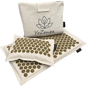 YoZenga Spijkermat & kussen Lotus Natural Beige met draagtas - Acupressuur Mat - Spijkerbed - Acupunctuur - Shakti Massage