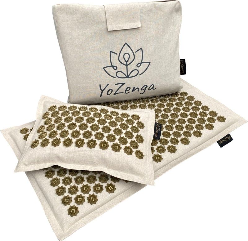 YoZenga - Spijkermat - Lotus Natural Beige - Kokosvezel en Boekweitkaf vulling - Incl. Draagtas