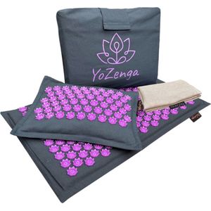 YoZenga Premium Spijkermat met Kokosvezel vulling & kussen met Boekweitkaf vulling incl. draagtas & acupressuurdoek. Royal Blue met unieke lotus spikes - Acupressuur Mat - Spijkerbed - Acupunctuur - Shakti Massage - Complete acupressuurset