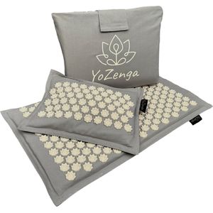 YoZenga Premium Spijkermat met Kokosvezel vulling & kussen met Boekweitkaf vulling incl. draagtas & acupressuurdoek. Lotus Graceful Grey met unieke lotus spikes - Acupressuur Mat - Spijkerbed - Acupunctuur - Shakti Massage - Complete acupressuurset