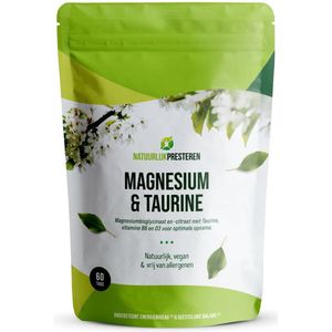 Magnesium & Taurine - Supplement met Magnesium bisglycinaat, taurine, actief vitamine D3 en B6 - Uniek opname-booster complex - 60 tabs